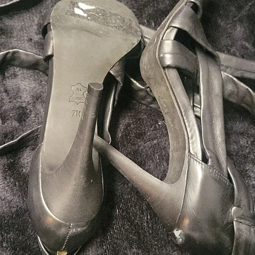 Tory Burch Ankle Tie-Up Heels. Size 7 Black Women's Strappy Sandals